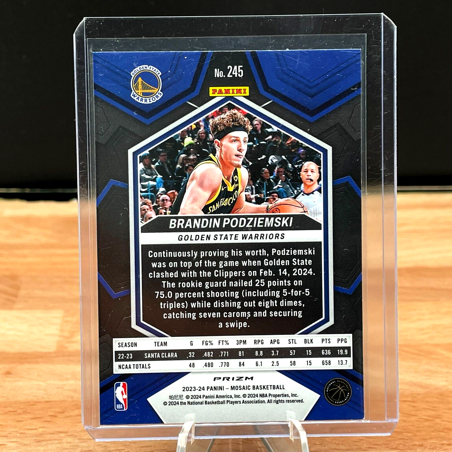 Basketball trading card of Brandin Podziemski, a Panini Mosaic Rookie for Warriors