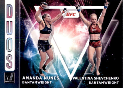 Panini Donruss UFC promotional fight card of Amanda Nunes vs Valentina Shevchenko