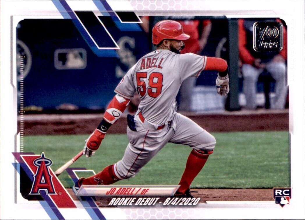 Baseball card of Jo Adell in batting stance from 2021 Topps Update #US44