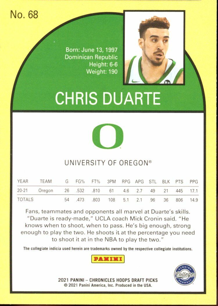 Basketball trading card of University of Oregon player from Panini Chronicles Hoops Draft