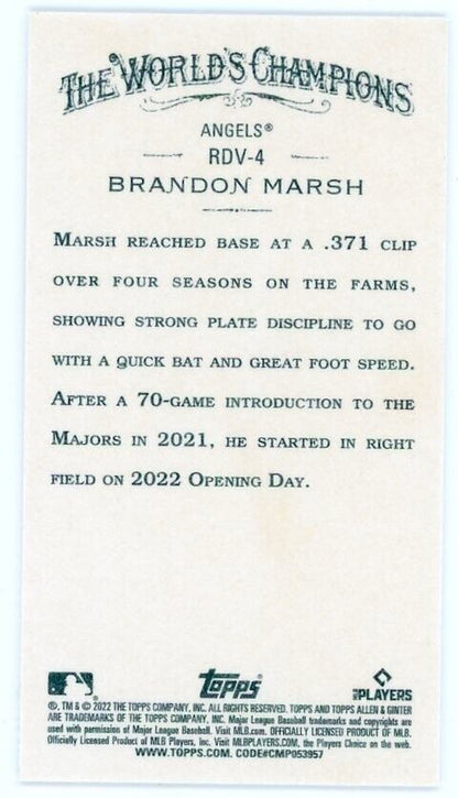 Brandon Marsh Mini Rookie Design showcasing stats and highlights with the Angels