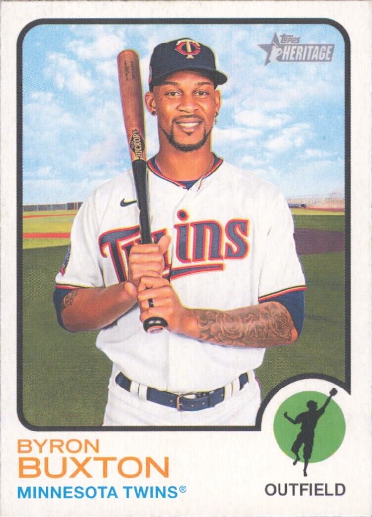 Baseball card of Byron Buxton Minnesota Twins in home uniform from Topps Heritage