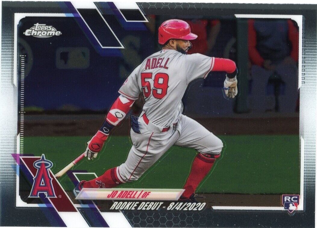 Baseball card of Jo Adell running with a bat from 2021 Topps Chrome Update #40