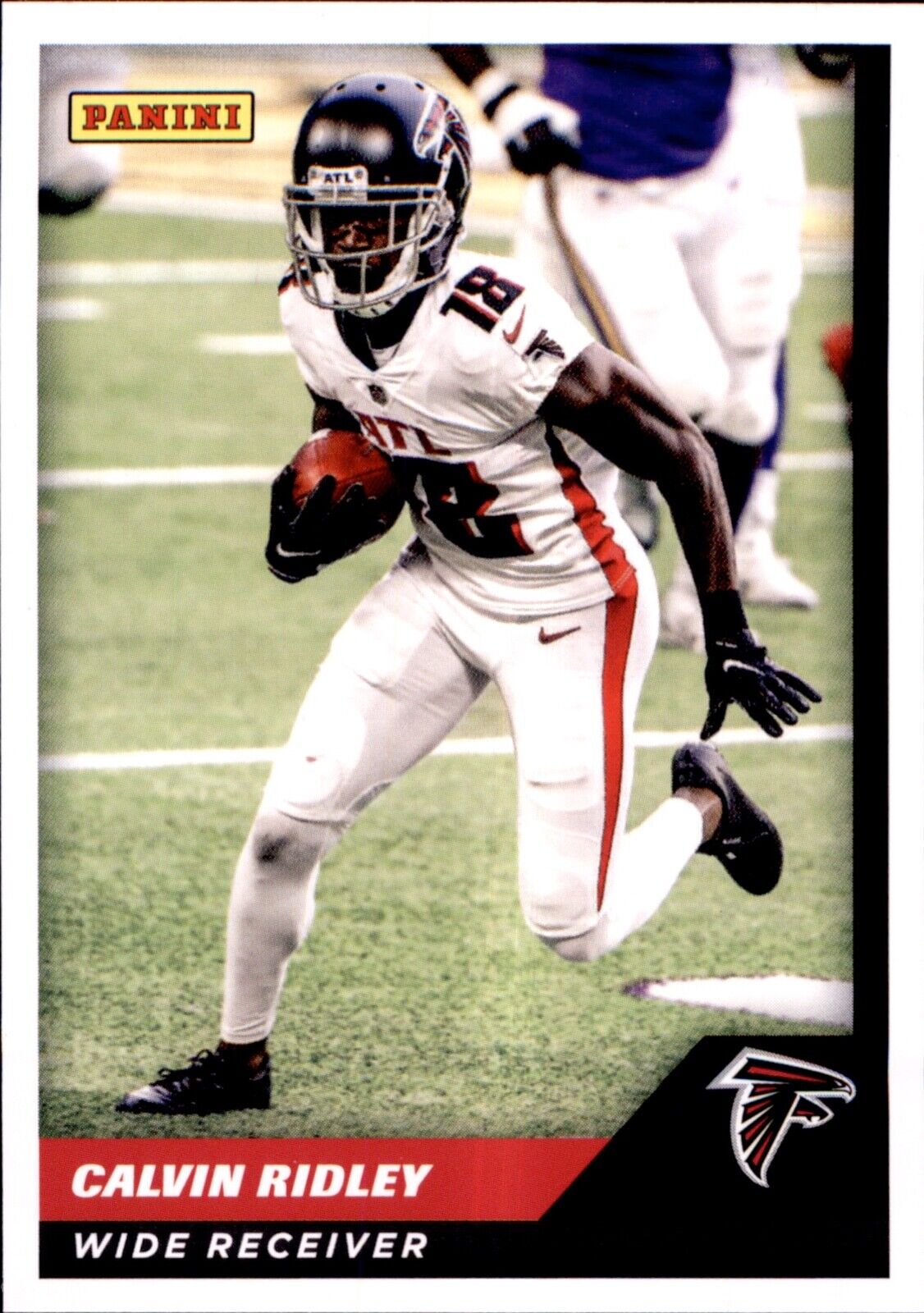 Football trading card of Calvin Ridley in white uniform from Panini NFL Sticker set