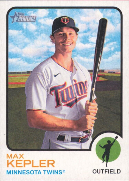 Baseball card of Max Kepler Minnesota Twins in white uniform from Topps Heritage Max