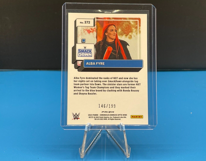 WWE 2023 Panini Chronicles Alba Fyre Donruss Optic Pink trading card in protective case