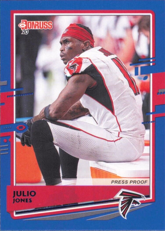 Donruss Press Proof Blue card featuring Julio Jones in Atlanta Falcons uniform