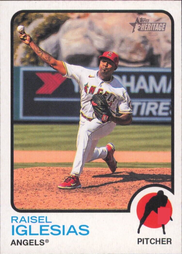 Baseball card of Heritage Raisel Iglesias pitching for the Los Angeles Angels