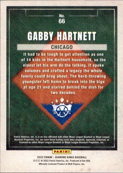 Baseball trading card of Kings Gabby Hartnett with green background and MLB logo