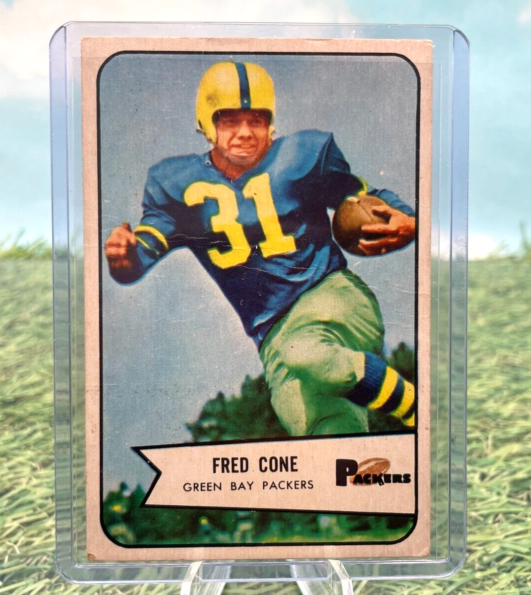 Vintage Green Bay Packers Bowman Football trading card of player number 31 in action