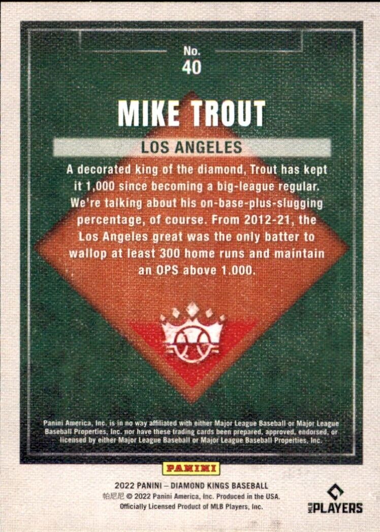 Baseball trading card of Kings Mike Trout from the 2022 Panini Diamond Kings set