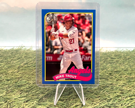 Mike Trout 2024 Topps Series 2 Blue Parallel baseball card in protective case