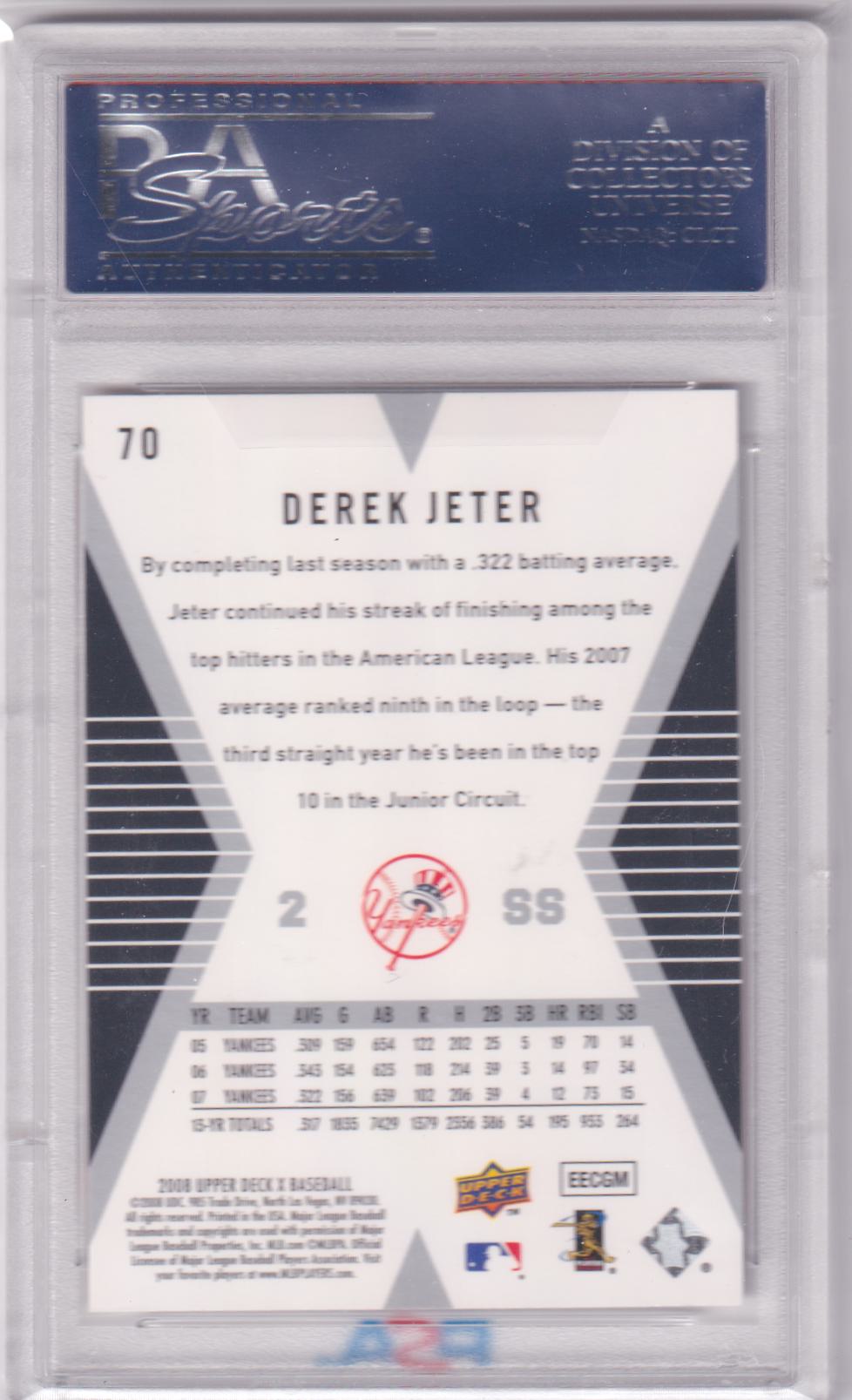 DEREK JETER 2008 Upper Deck X #70 PSA 10 GEM MINT - YANKEES