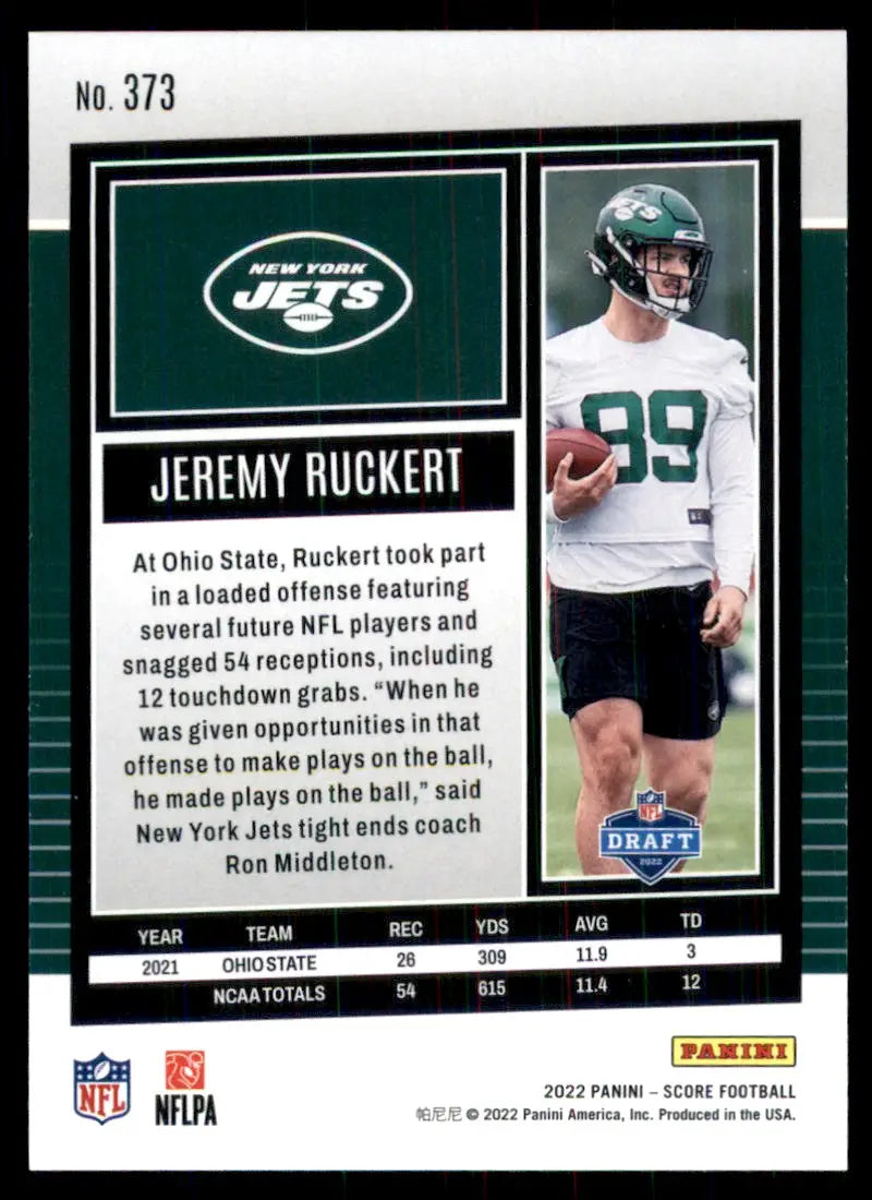 2022 Score Jeremy Ruckert Rookie New York Jets #373