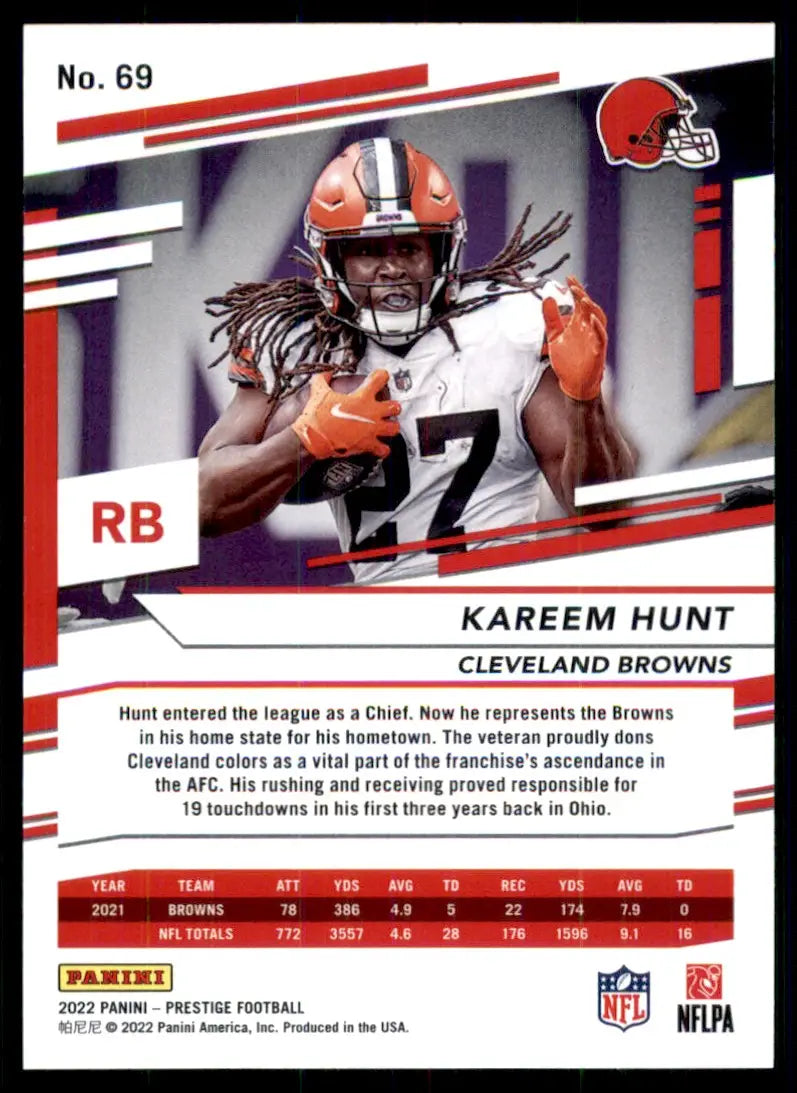 2022 Panini Prestige Kareem Hunt Cleveland Browns #69