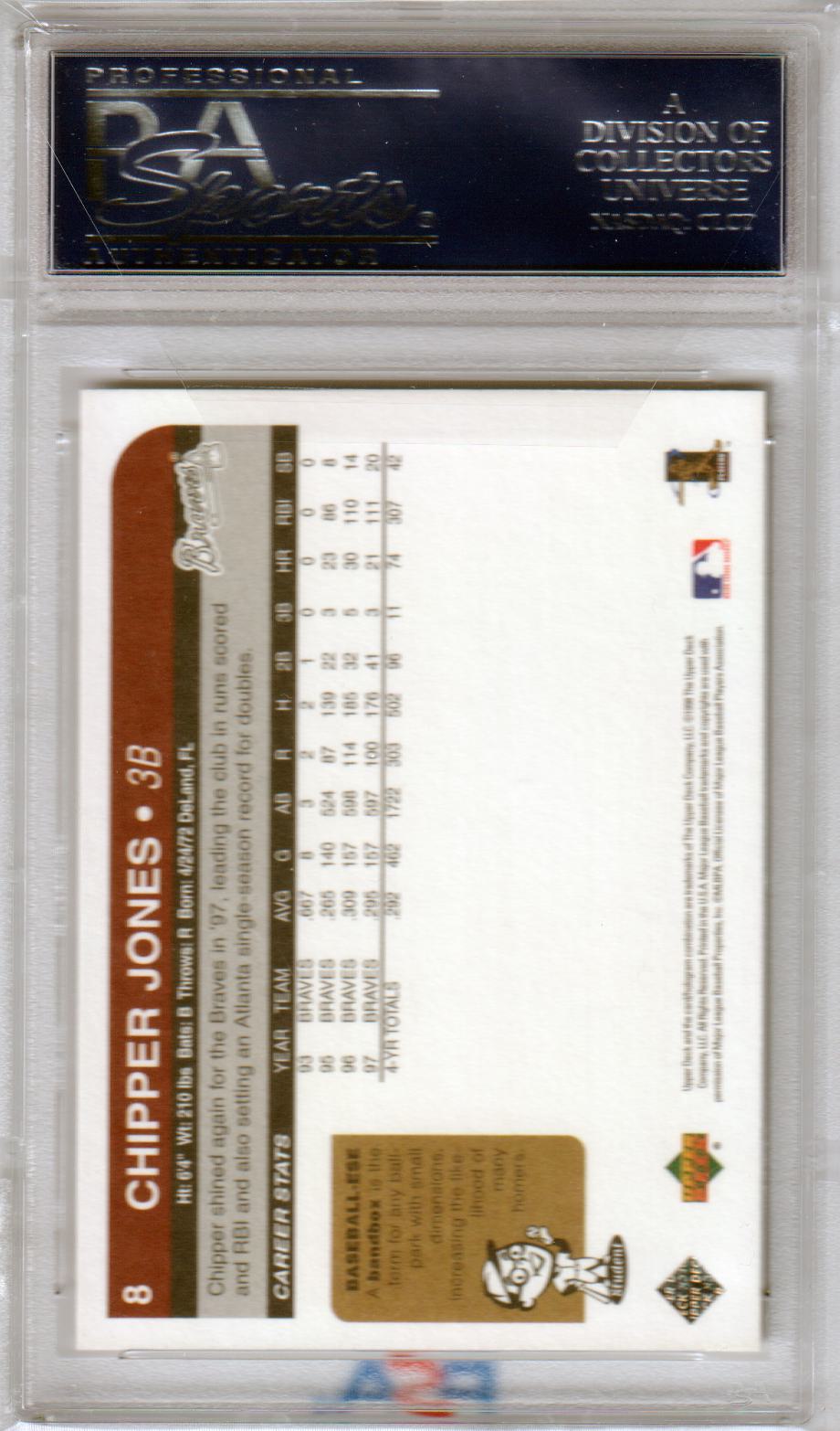 CHIPPER JONES 1998 Upper Deck Retro #8 PSA 10 GEM MINT - BRAVES Pop 2