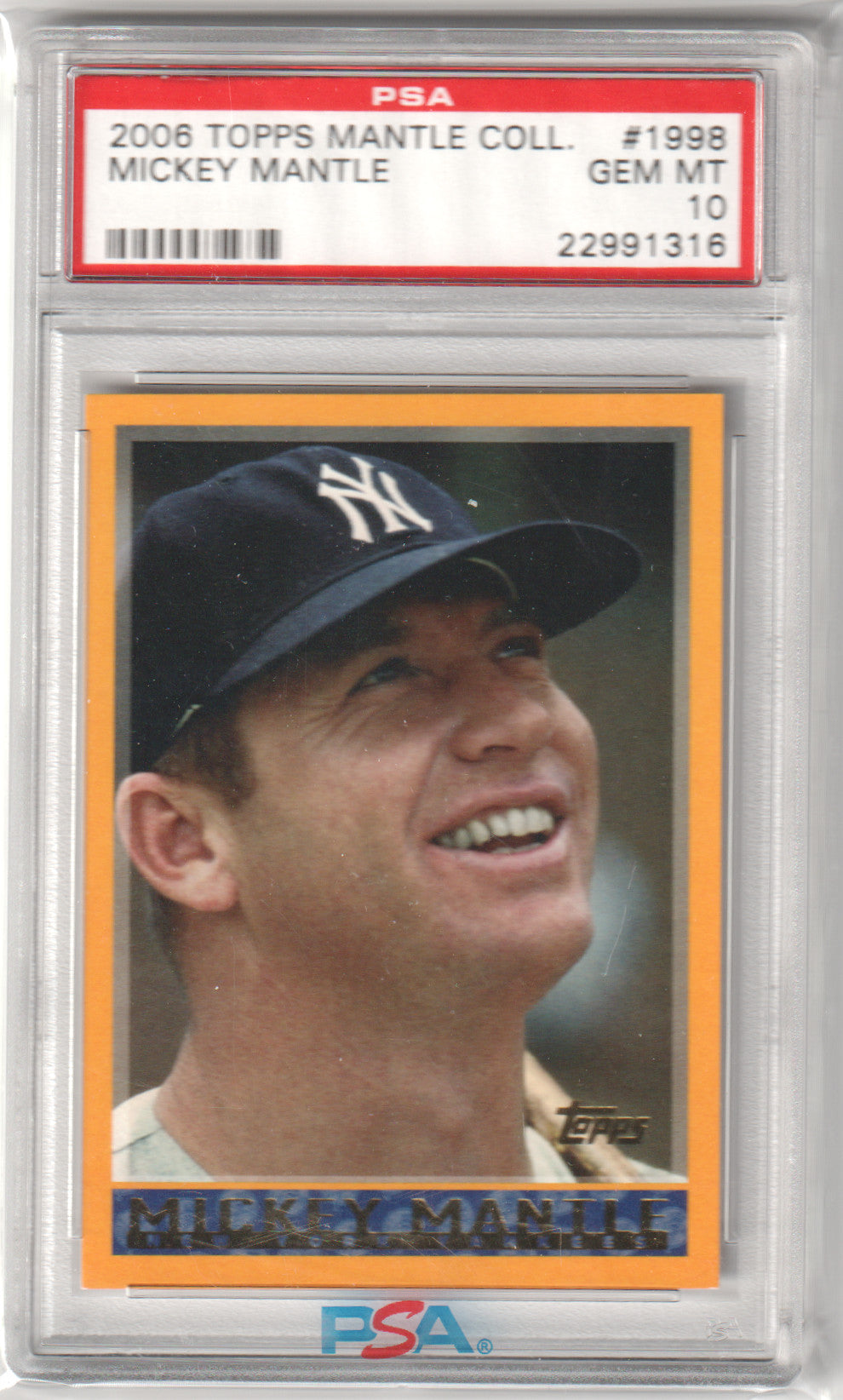 PSA-graded 2006 Topps Mantle Collection Mickey Mantle card in a protective case