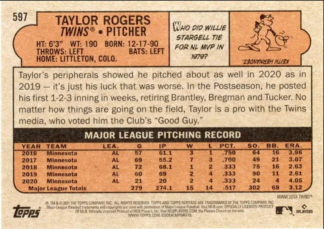 2021 Topps Heritage High Number Taylor Rodgers Minnesota Twins #597