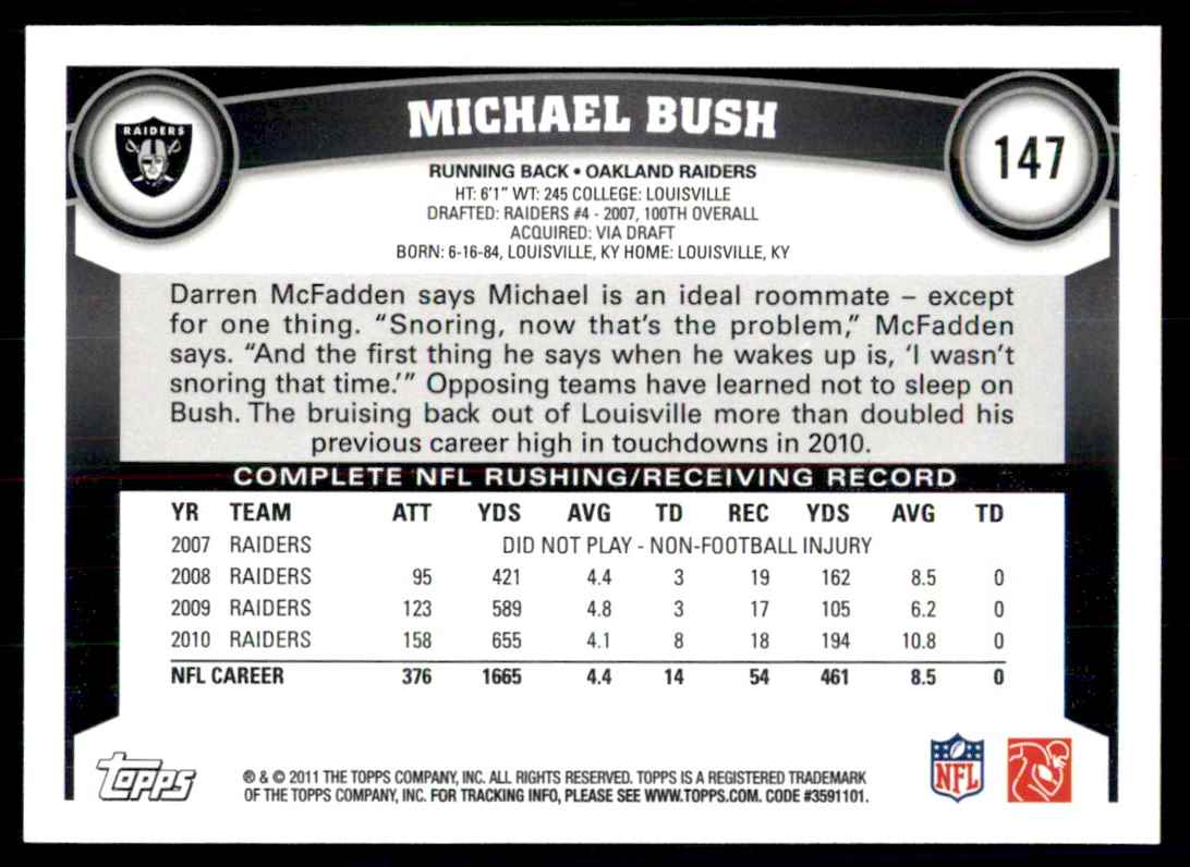 2011 Topps Michael Bush Oakland Raiders #147