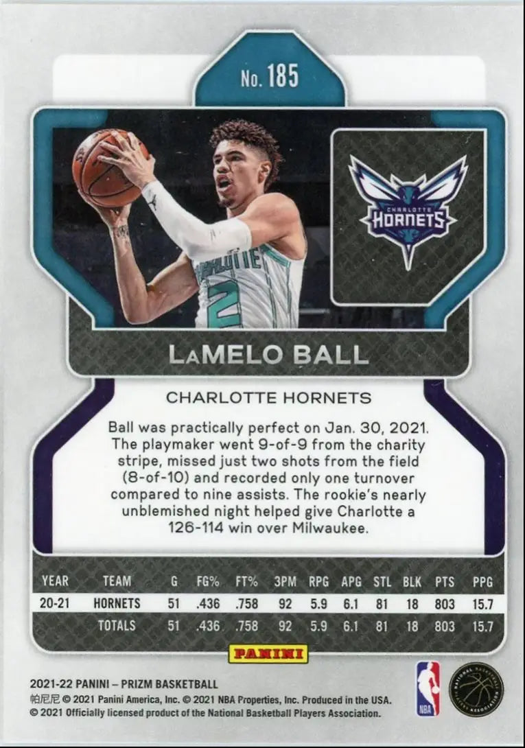 2021-22 Panini Prizm LaMelo Ball Charlotte Hornets #185