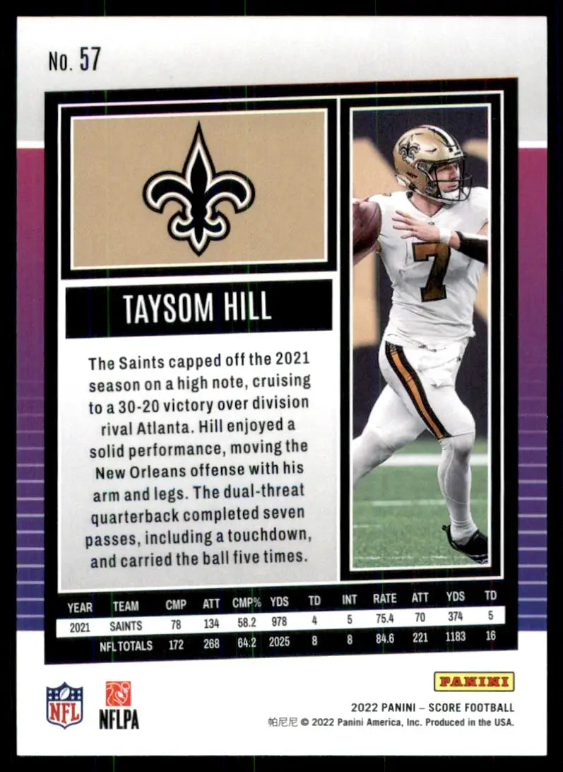 2022 Score Taysom Hill New Orleans Saints #57