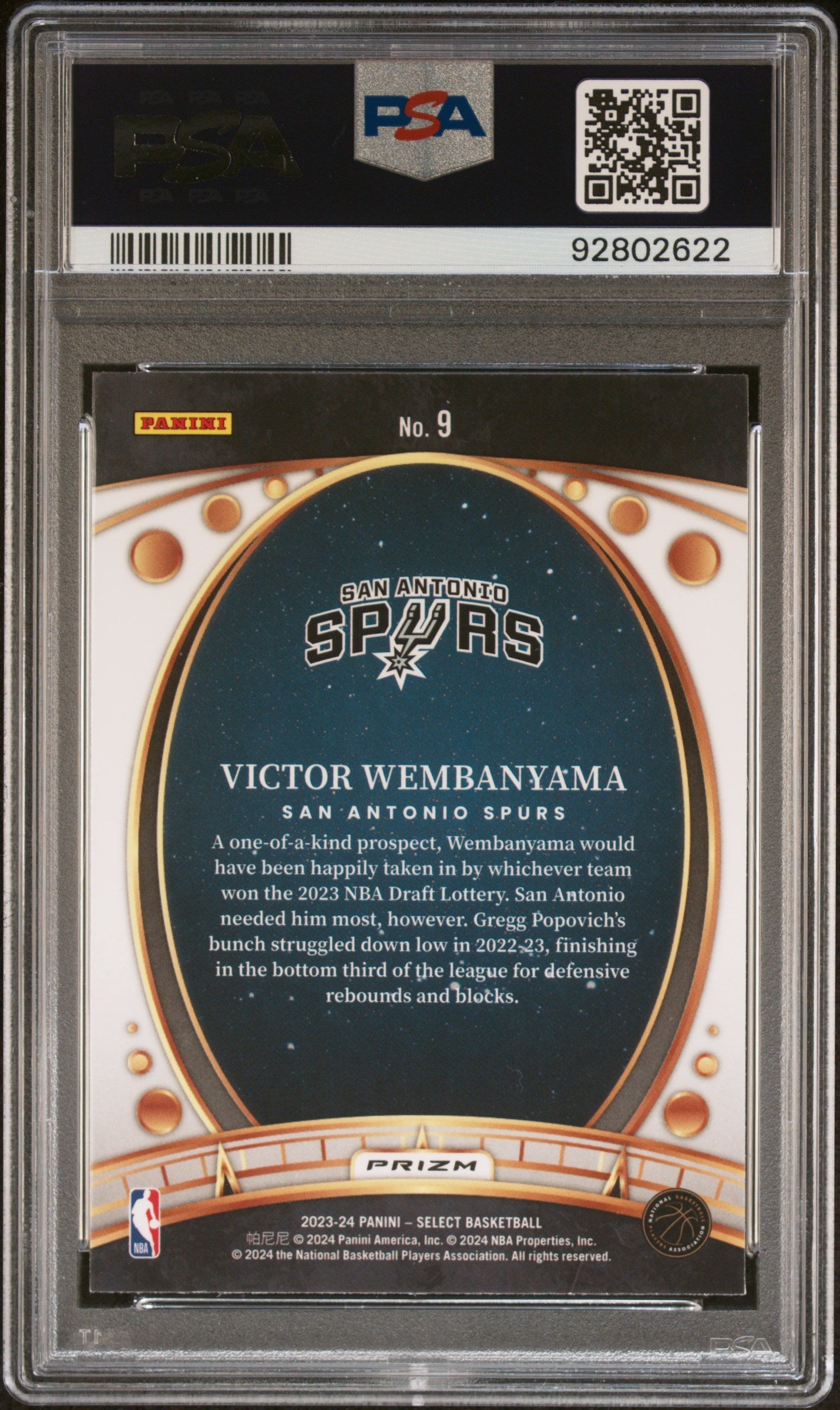 PSA-graded Victor Wembanyama 2023 Select Lodestar Tectonic basketball trading card