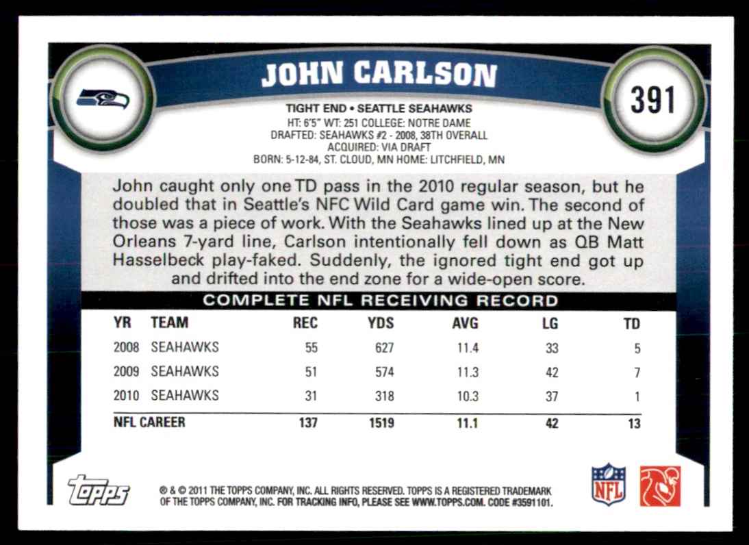 2011 Topps John Carlson Seattle Seahawks #391