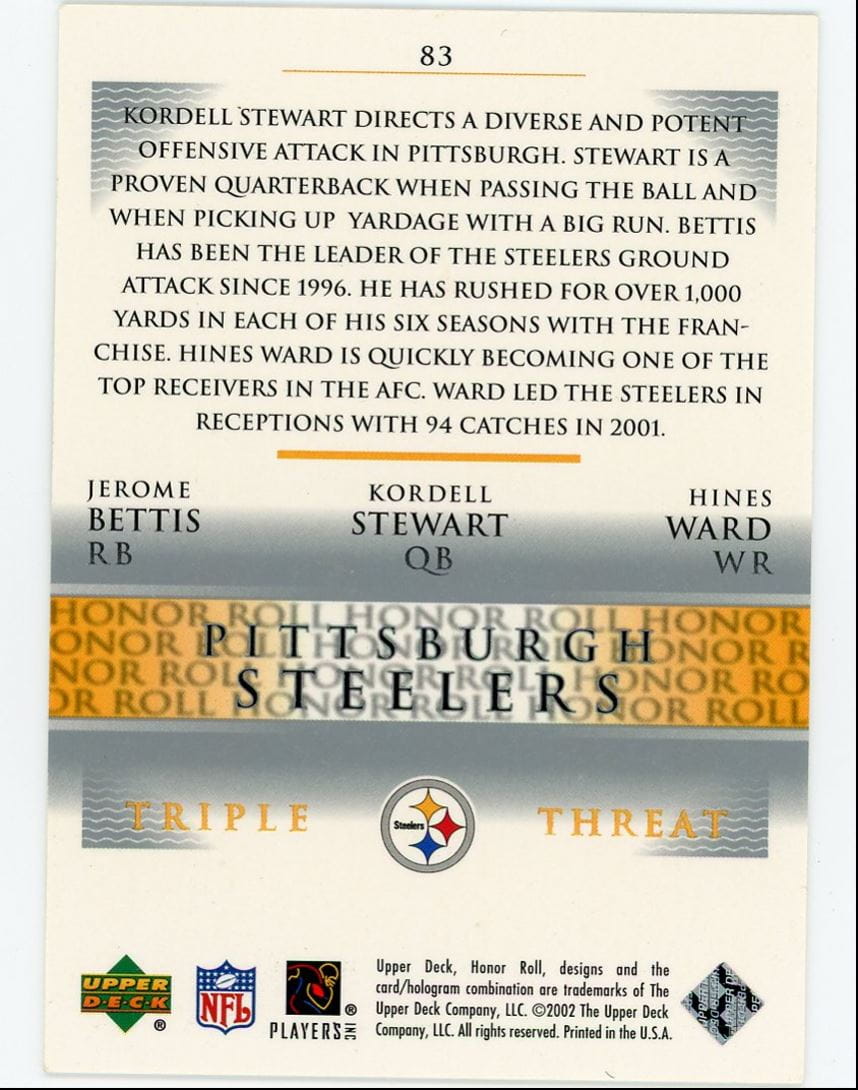 2002 Upper Deck Honor Roll Triple Threat Pittsburgh Steelers #83