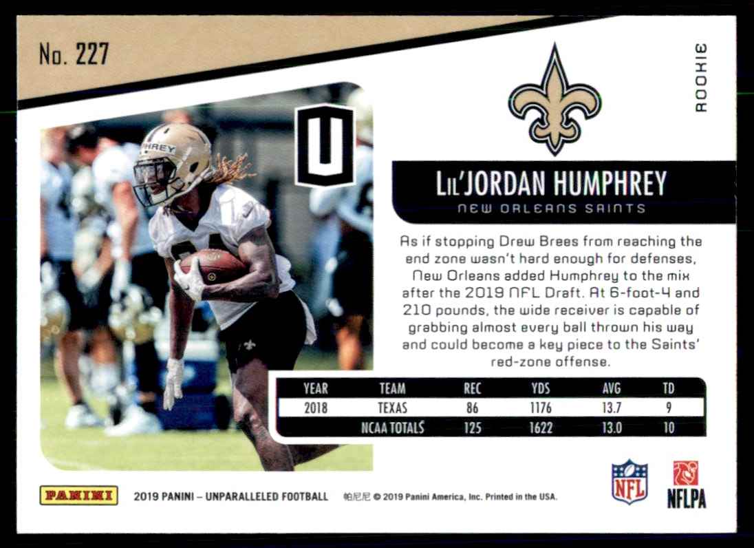 2019 Panini Unparalleled Lil’Jordan Humphrey Rookie New Orleans Saints #227