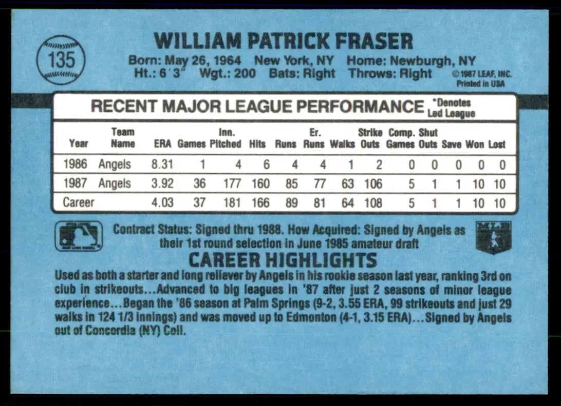 1988 Donruss Willie Fraser California Angels #135