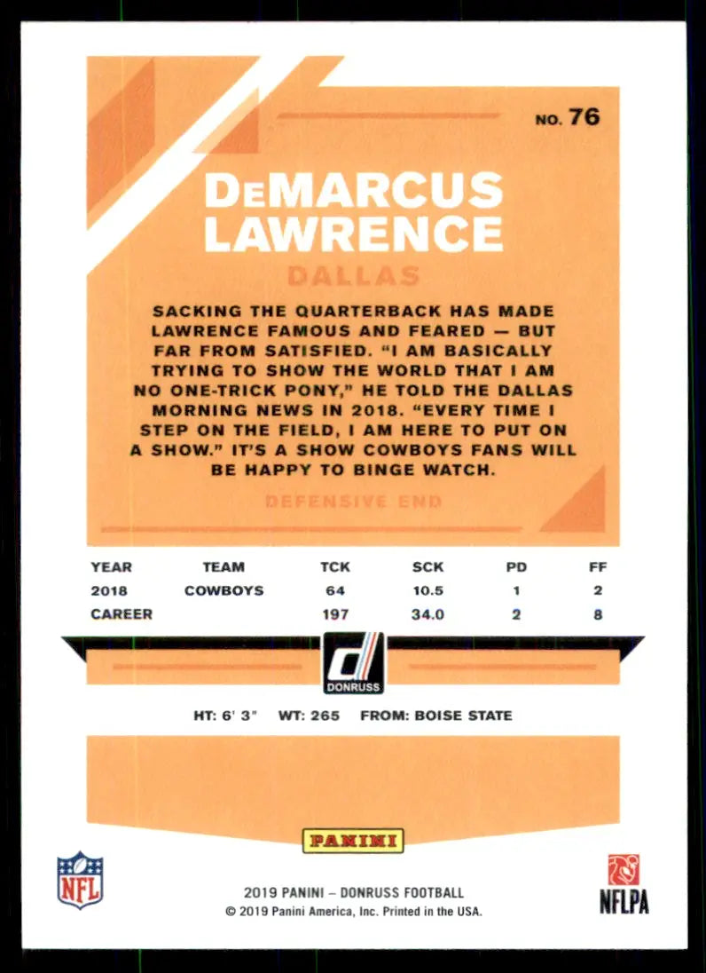 2019 Donruss DeMarcus Lawrence Red Press Proof Dallas Cowboys #76