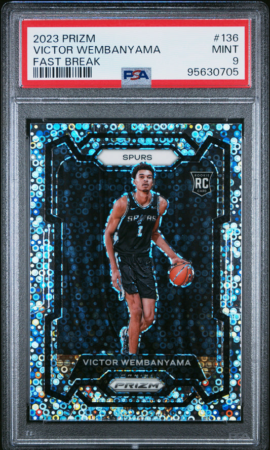 Victor Wembanyama 2023 Panini Prizm #136 Fast Break PSA 9 Mint Brooklyn Nets card image