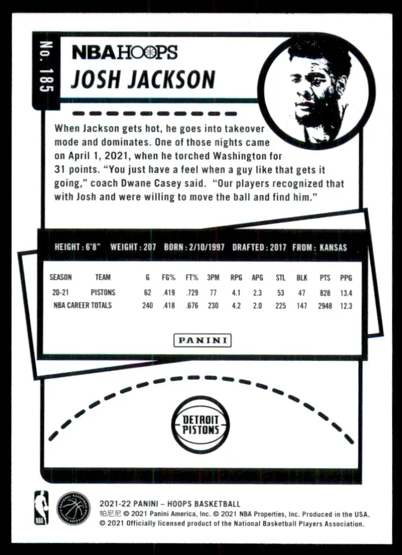 2021-22 Panini NBA Hoops Josh Jackson Detroit Pistons #185