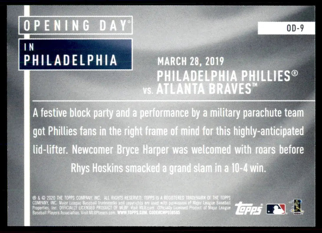 2020 Topps Opening Day Philadelphia Phillies Insert Philadelphia Phillies #OD-9