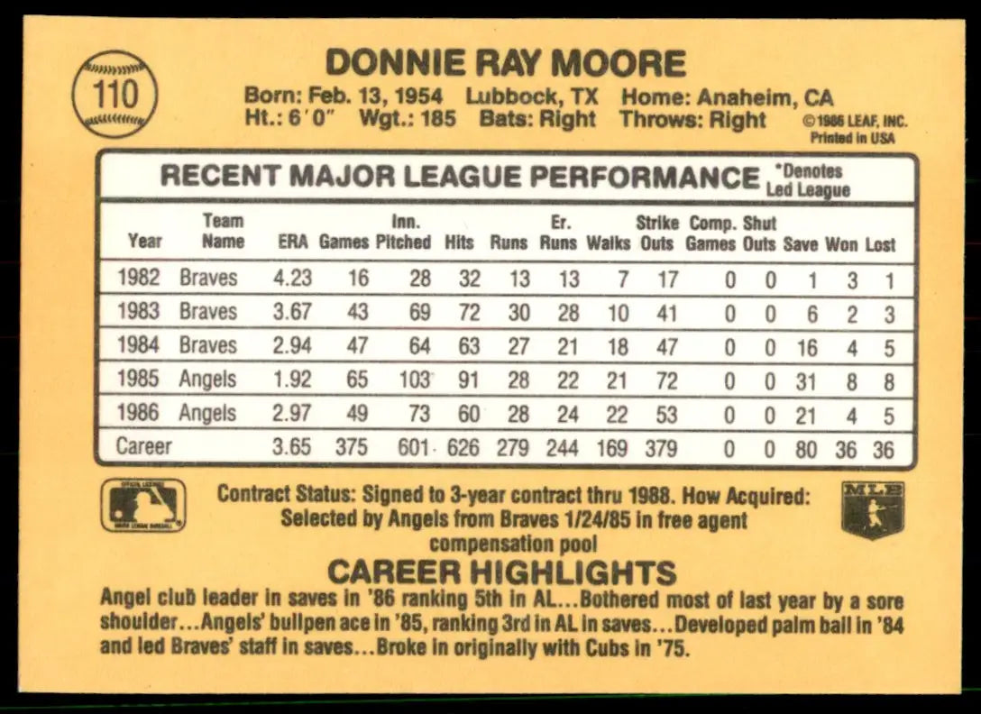 1987 Donruss Donnie Moore California Angels #110