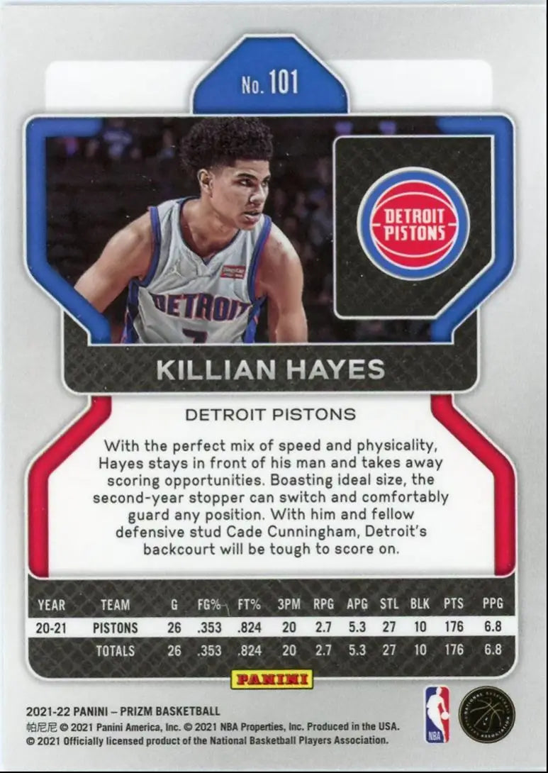 2021-22 Panini Prizm Killian Hayes Detroit Pistons #101