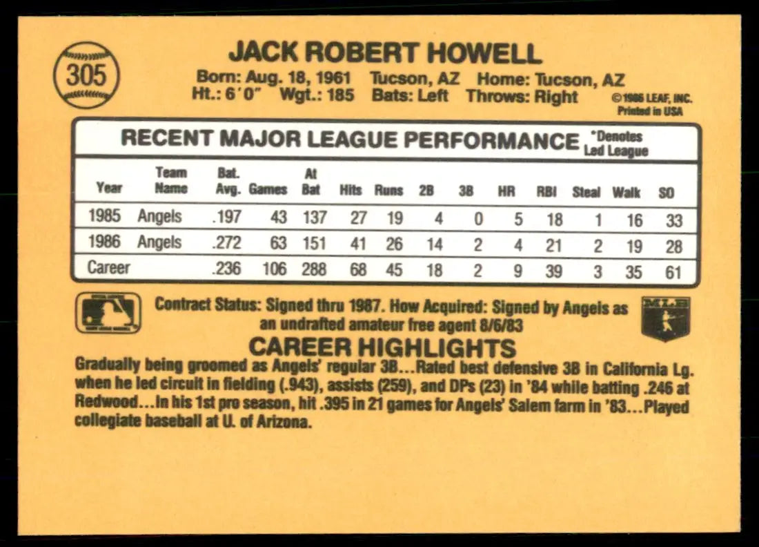 1987 Donruss Jack Howell California Angels #305