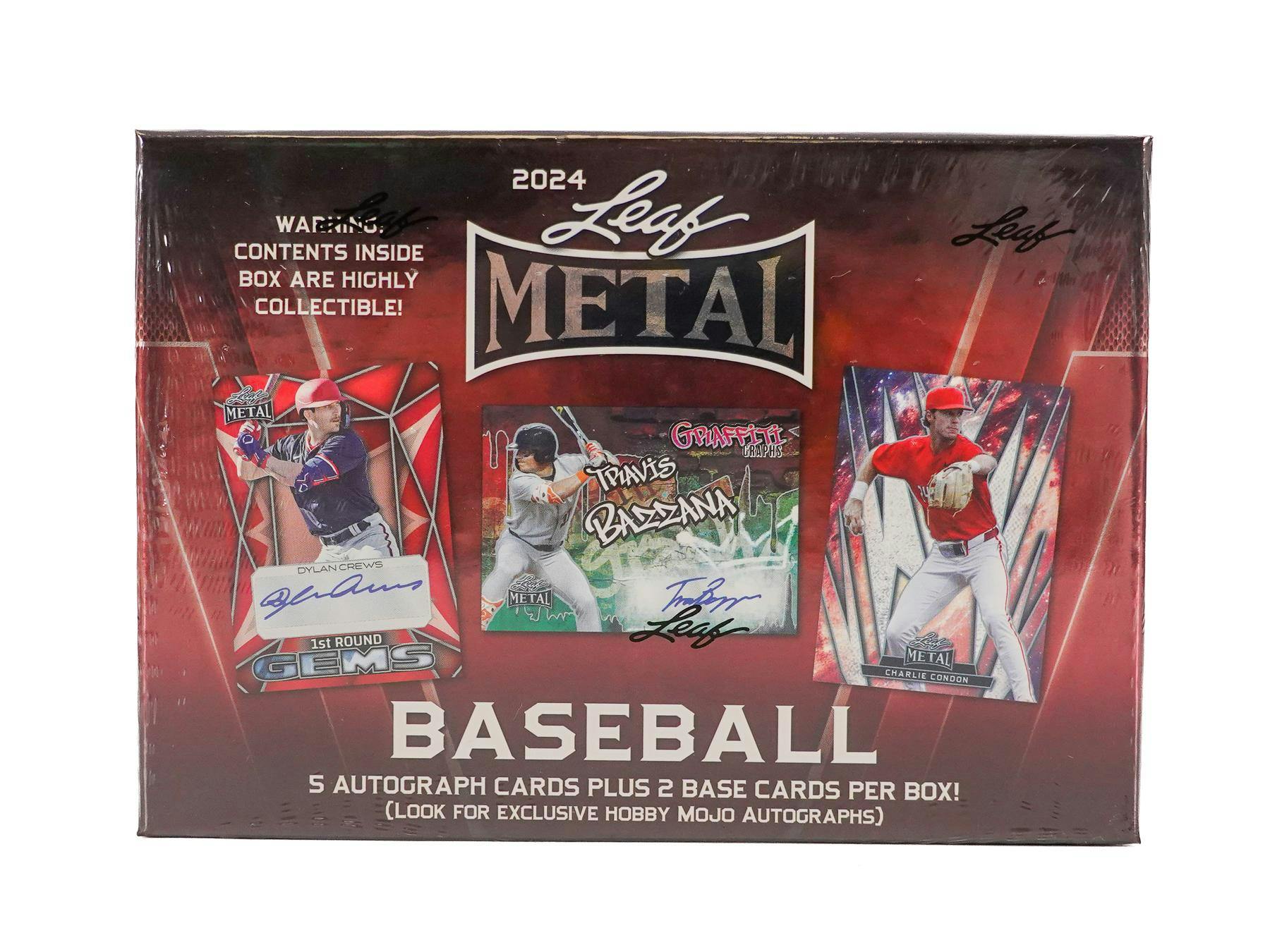 2024 Leaf Metal Baseball trading card box showcasing autographed cards and collectibles