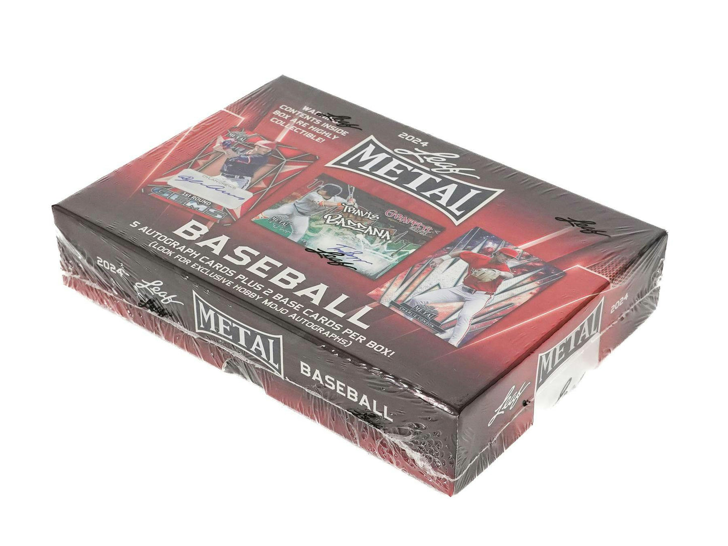 Sealed 2024 Leaf Metal Baseball Hobby box with red and black design of metal baseball cards