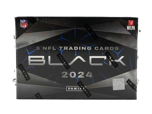 NFL Black 2024 trading card box featuring rookie patch autograph in dark metallic design