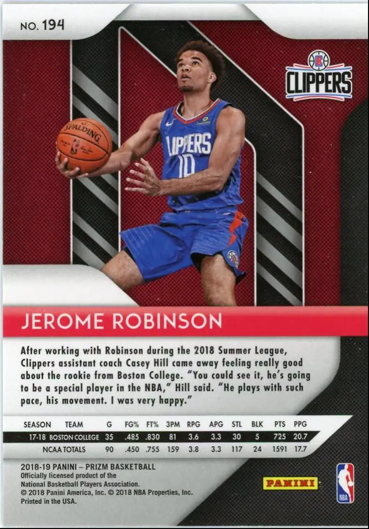 2018-19 Panini Prizm Jerome Robinson Rookie Los Angeles Clippers #194