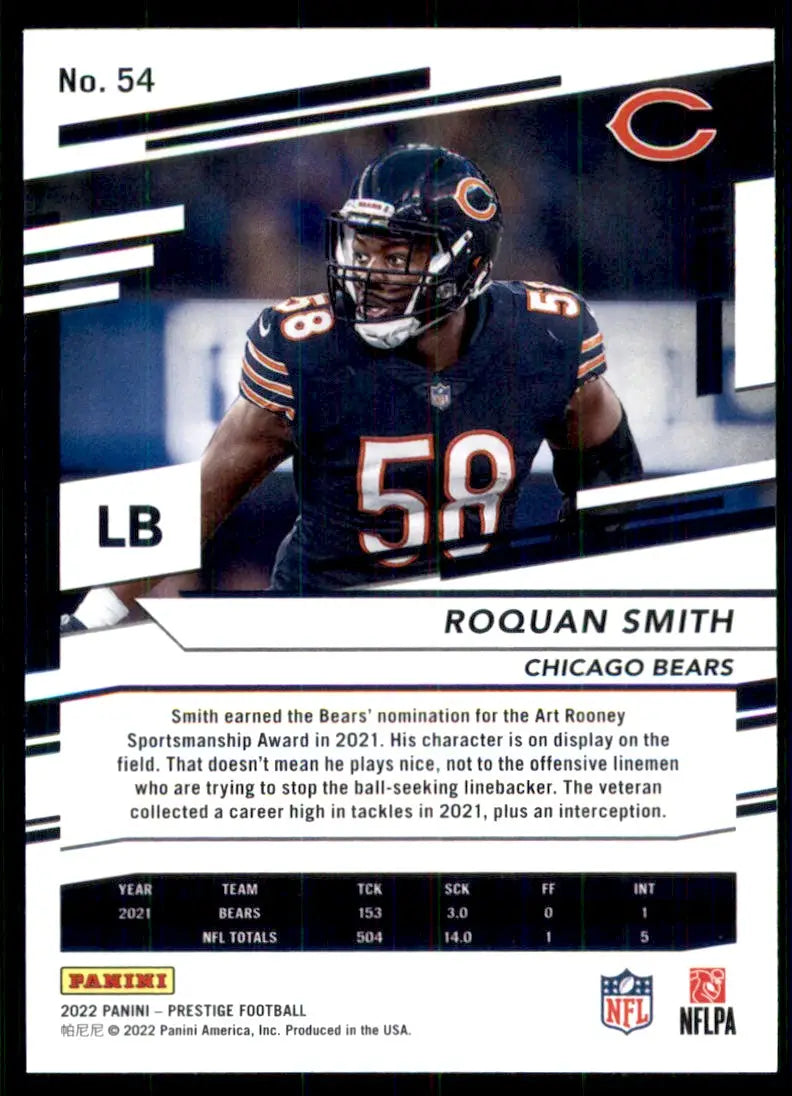 2022 Panini Prestige Roquan Smith Chicago Bears #54