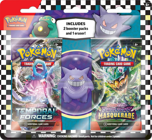 Back to School Eraser Blister 2024 featuring Gengar and Pokémon TCG booster packs