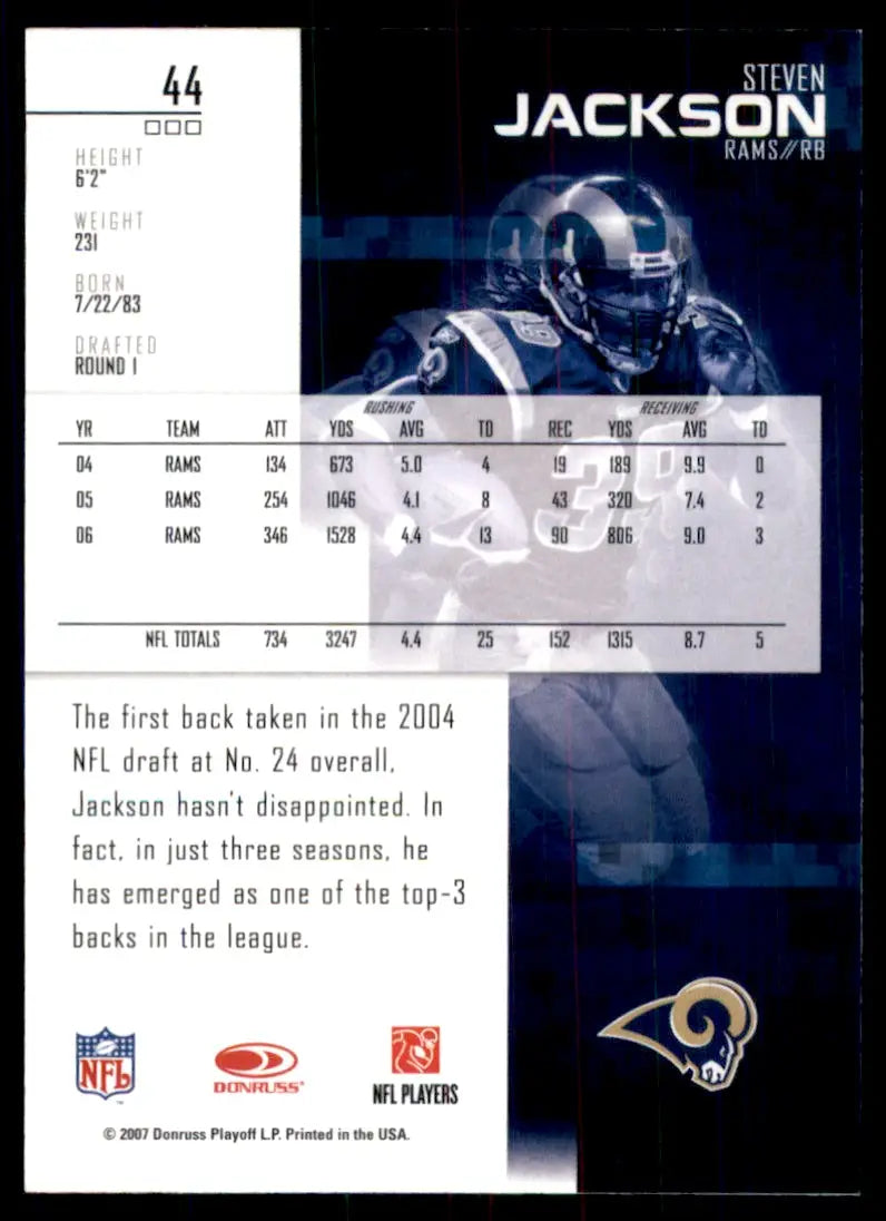 2007 Leaf Rookies & Stars Steven Jackson St. Louis Rams #44