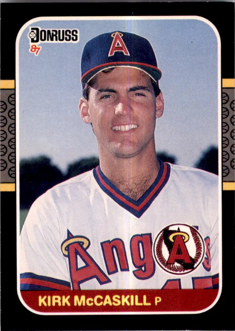 1987 Donruss Kirk McCaskill California Angels pitcher baseball card with navy and red trim