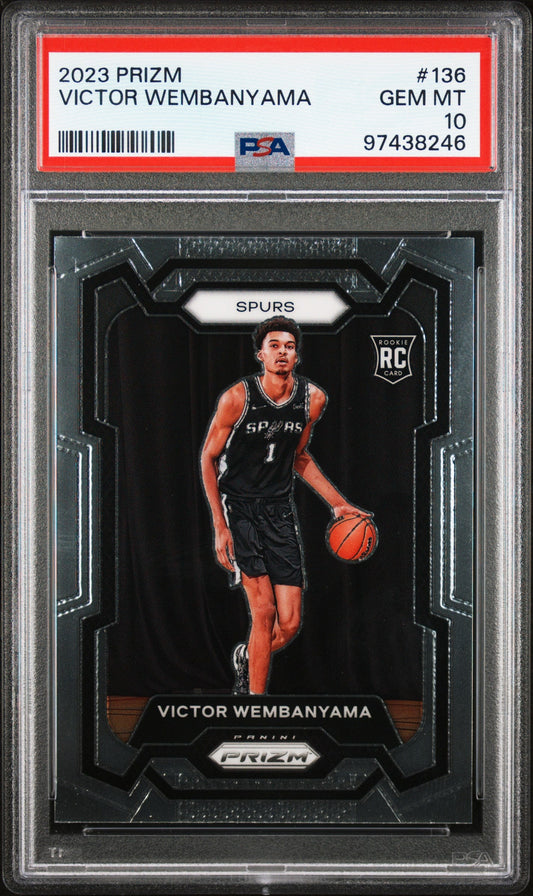 PSA 10 Gem Mint Victor Wembanyama 2023 Panini Prizm Rookie dribbling Spurs card