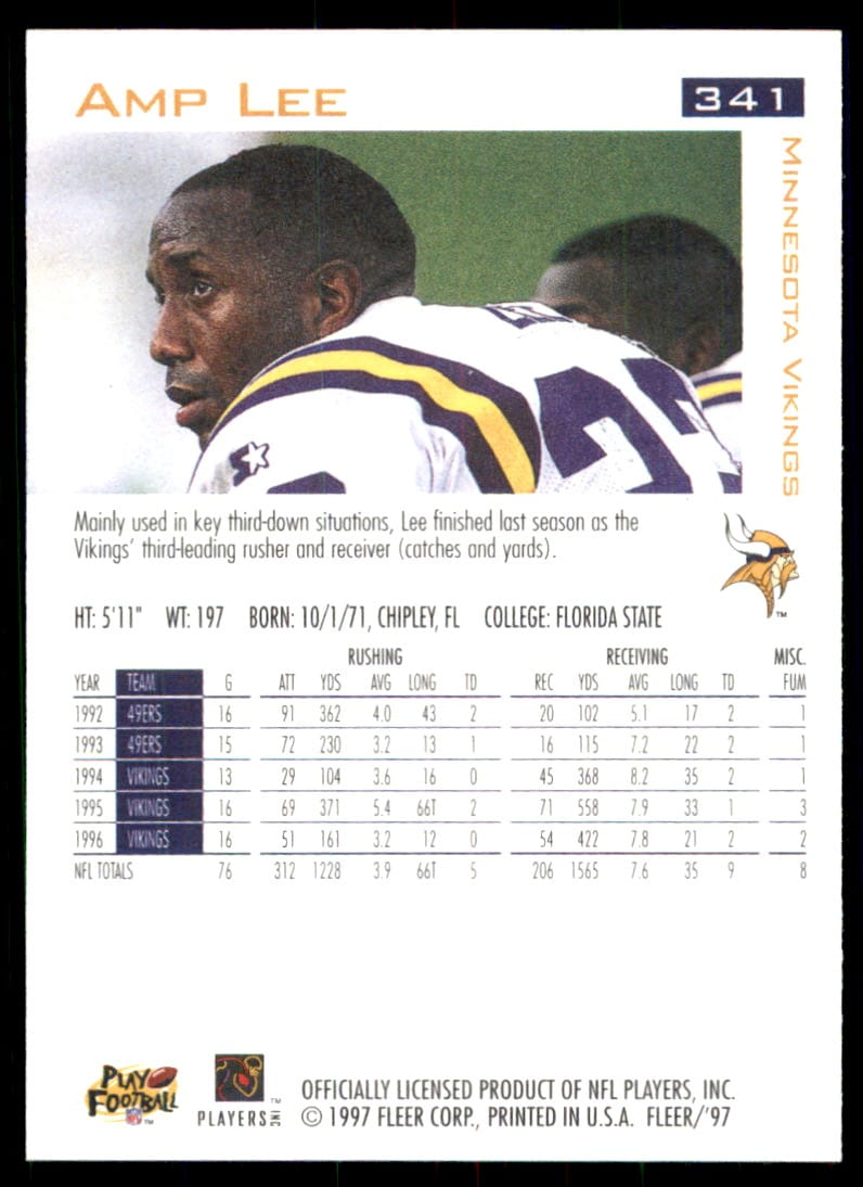 1997 Fleer Amp Lee Minnesota Vikings #341