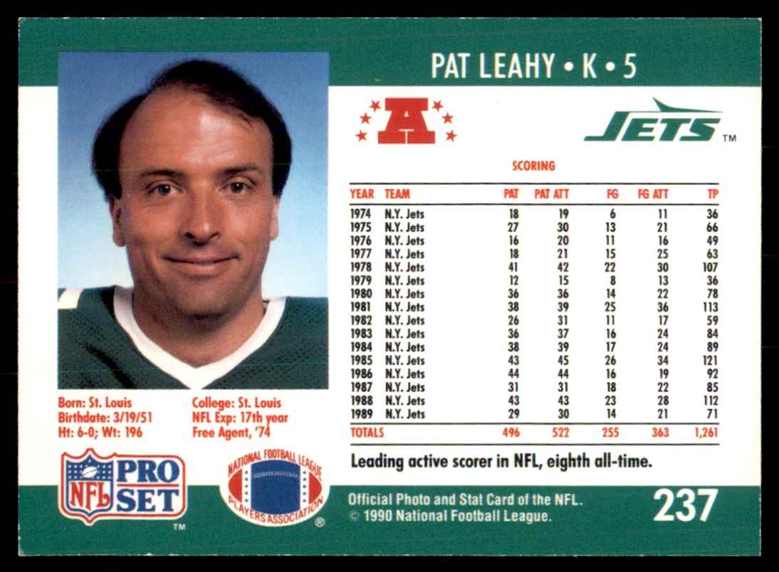 1990 Pro Set Pat Leahy New York Jets #237