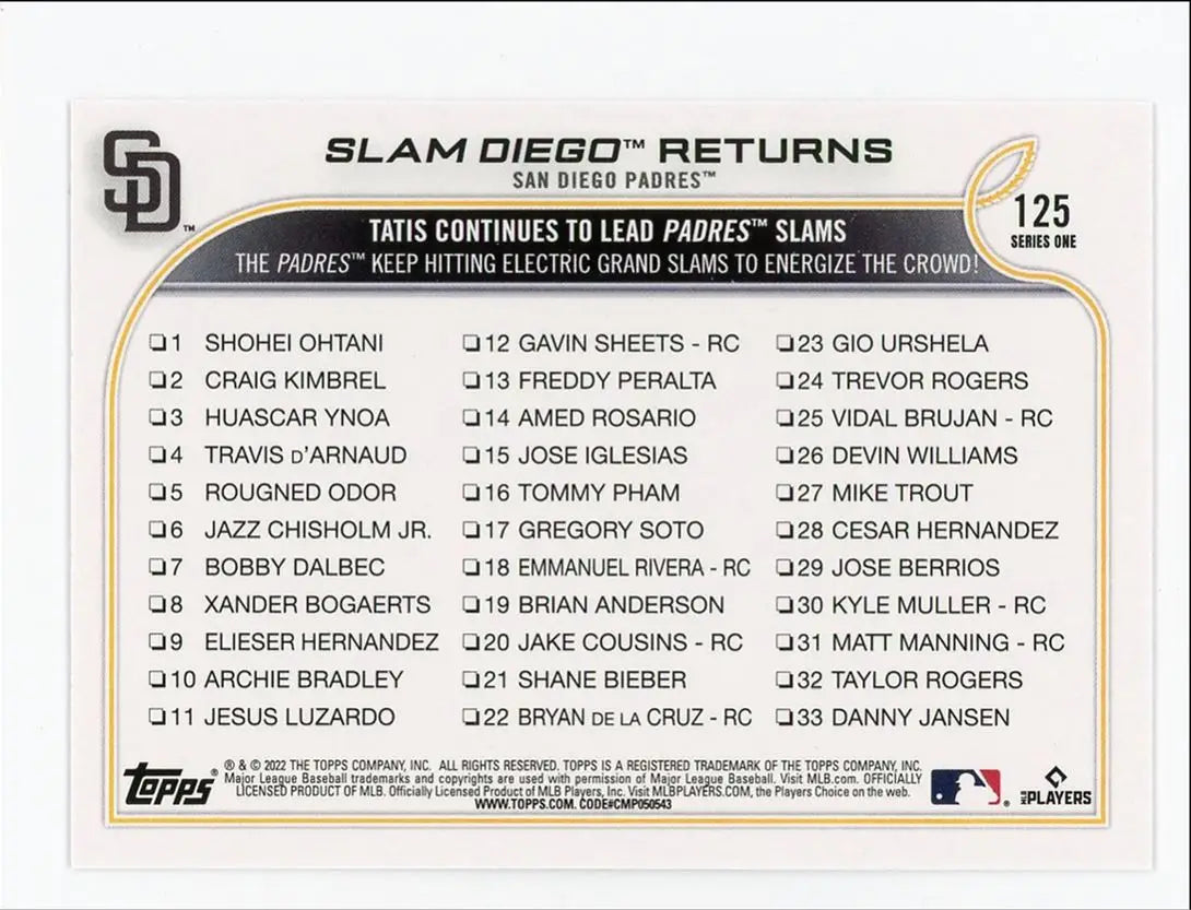 2022 Topps Slam Diego Returns San Diego Padres #125