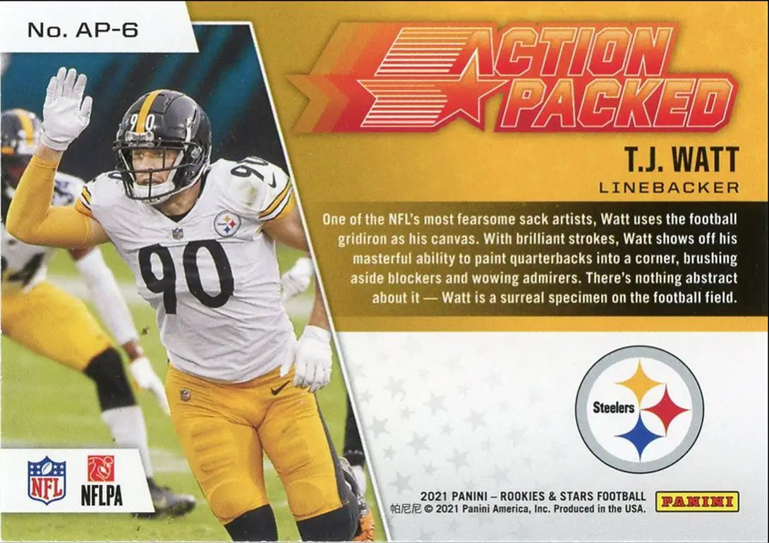 2021 Panini Rookies & Stars TJ Watt Insert Action Packed Pittsburgh Steelers